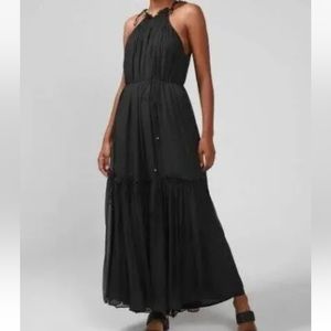 Banana Republic Black Silk Georgette Halter Tiered Maxi Dress NWT